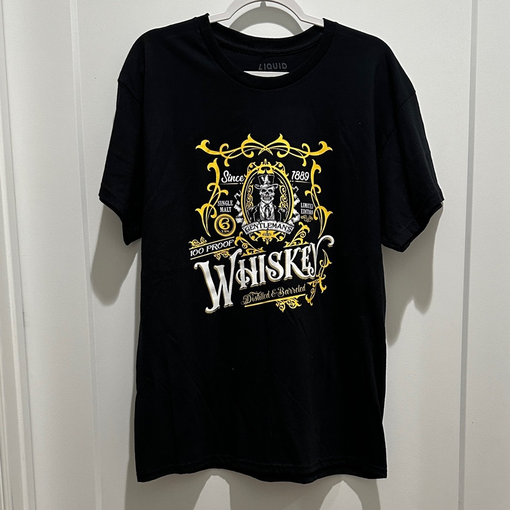 Black Graphic T-Shirt with Whiskey/ Skeleton Design